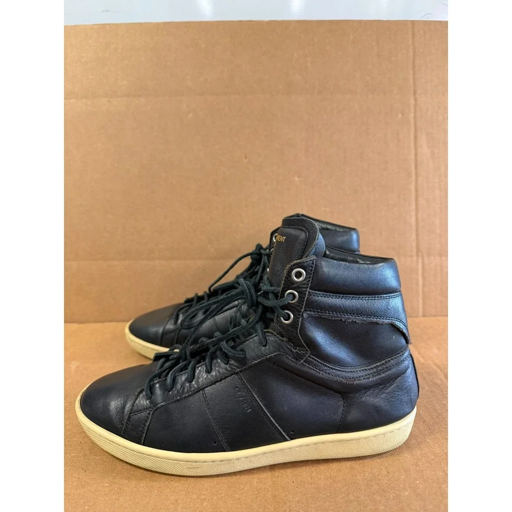 Saint Laurent Hedi Slimane SL-18 High-Top Leather Sneakers Black Mens Size 39 EU